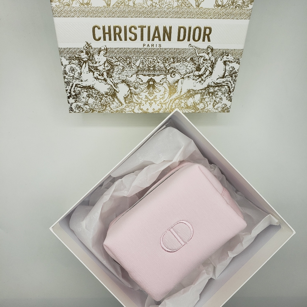 Dior CD Logo Pouch Cosmetic Bag Baby Pink - Picture 3 of 10